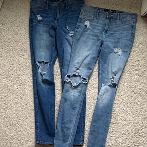 Hollister Women's Distressed Skinny Jeans - Dark and Light Blue